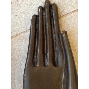 Pair Of Bronze Buddha Hand Handles, Mandalay Foundry, 20th Century Burma