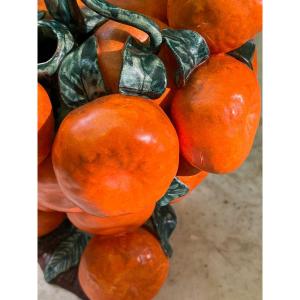 Summer Collection Rare Carafe Barbotine Decorated By Clementines Circa 1960 France