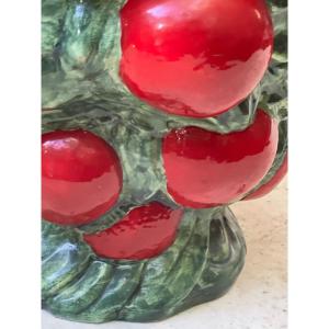 Summer Collection Rare Barbotine Decanter With Blood Orange Decor Circa 1965 France