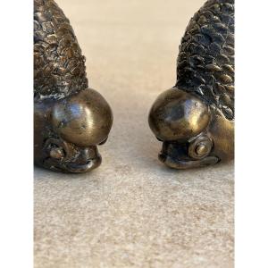Pair Of Bronze Moonfish Shaped Handles, Mandalay Foundry, XXth Century Burma