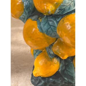 Rare Barbotine Carafe With Lemon Decor Circa 1960 France