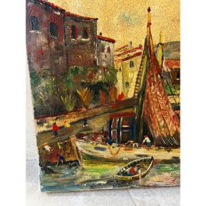 Marine Painting Mediterranean Port 1976