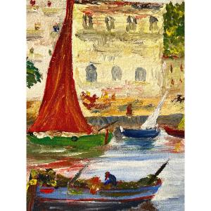 Marine Painting Mediterranean Port 1970