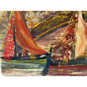 Marine Painting Mediterranean Port 1970