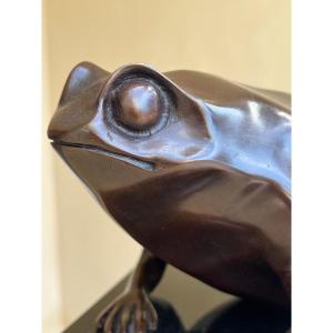 Animal Bronze Hyperrealism Frog Black Marble Base 