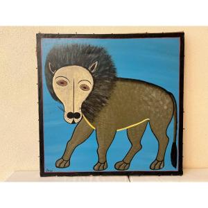 Lion - Edward Saidi Tingatinga Canvas Circa 1968-1972