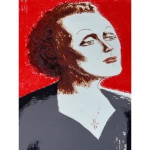 Edith Piaf Lithography On Paper By Kiffer Circa 1975