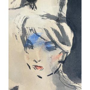 Watercolor On Cannes Paper By Laverdet Jean-paul Circa 1946
