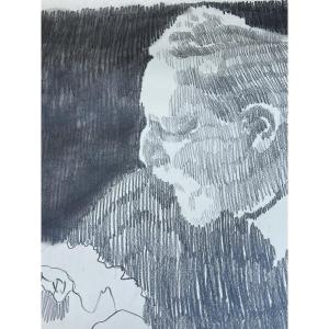 Charcoal Drawing Man And His Baby