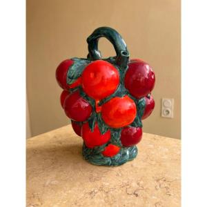 Barbotine Carafe With Orange Decor XX Century