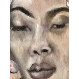Topless Balinese Portrait On Wood 20th Century