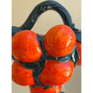 Barbotine Carafe With Clementine Decor XX Century