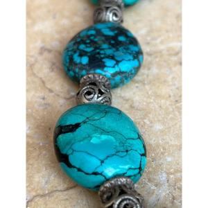 Turquoise And Silver Choker Necklace 