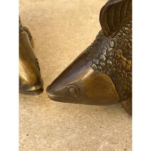 Pair Of Bronze Fish Handles Mandalay Foundry 20th Century