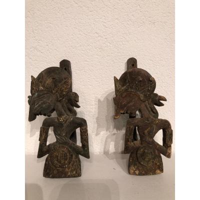 Rare Pair Of Canopy Bed In Polychrome Wood Bali Indonesia