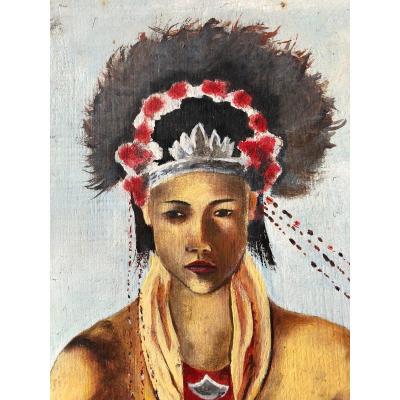 Balinese Dancer Painting On Wood Pannotage