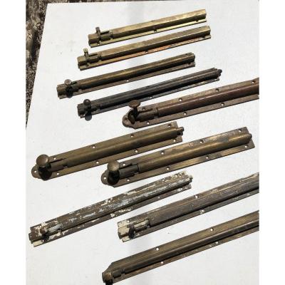 Lot Of 10 English Colonial Brass Targette For Doors And Windows, Burma.