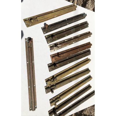 Lot Of 12 English Colonial Brass Targette For Doors And Windows, Burma.