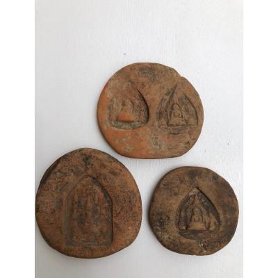 Lot Of 3 Buddhist Votive Amulets Terracotta X Ixth Century Burma