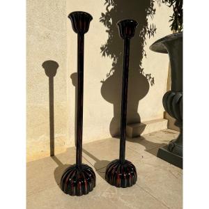 Pair Of Japan Temple Candlesticks, Late Edo Period