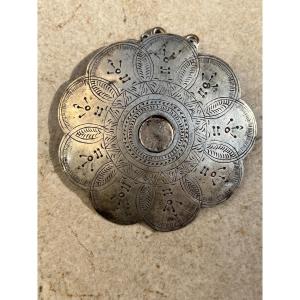 Silver Medallion, Traditional Jacket Ornament, 19th Century, Akha Tribe, Burma.