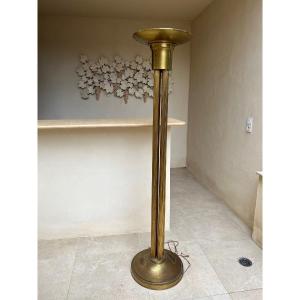 Art Deco Floor Lamp With 4 Columns, Copper Brass, Circa 1930, France