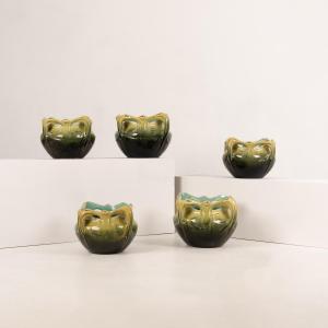 Hector Guimard, Rare Set Of 5 Ceramics, De Bruyn Ed., Circa 1900