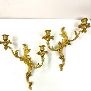 Pair Of Louis XV Style Gilt Bronze Wall Sconces