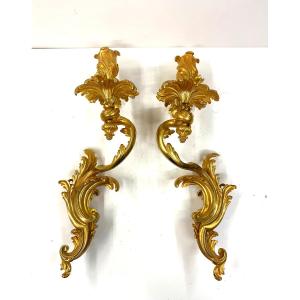 Pair Of Large Wall Sconces - Gilt Bronze - Louis XV Style - 19th Century
