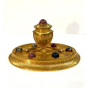Inkwell/writing Table - Samson Werthheimer - Gilt Bronze - Hardstones - 19th Century