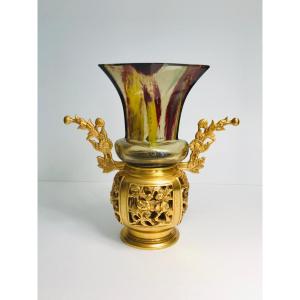 Crystal And Gilt Bronze Vase - Japanese Style - Eugene Rousseau - Crystal Staircase 