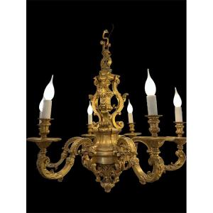 6-light Chandelier In Gilded Bronze 