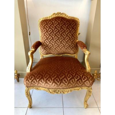 Louis XV Armchair In Golden Wood