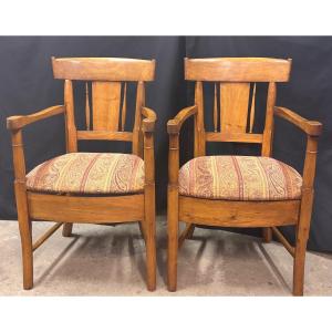 Pair Of 19th Century Directoire Style Cherry Wood Armchairs