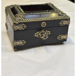 Napoleon III Jewelry Box From The Zimbergen House, Blackened Pear Wood Decorated With Bronzes