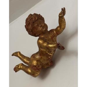 19th Century Gilded Wooden Angel Or Putto