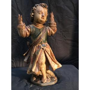 Polychrome Carved Wooden Subject In The Round, 17th Century. Spain.