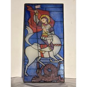  Reverse Glass Painting Depicting Saint George Slaying The Dragon, 1950s