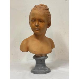 Terracotta Bust Of Louise Brongniart As A Child, After Jean-antoine Houdon.
