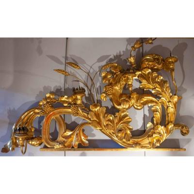 Retable Element In Golden Wood XVIII