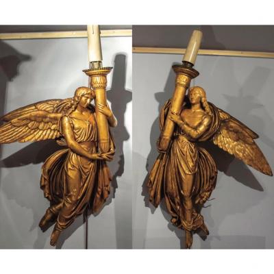 Pair Of Wall In Golden Wood. Italy Nineteenth