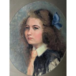 Oil On Canvas, 19th Century, "the Girl With The Ribbon"