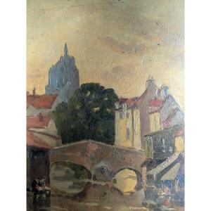 Painting, "chartres The St Hilaire Bridge" By Hippolyte Delpy