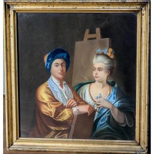 19th Century Pastel "the Painter And His Model"