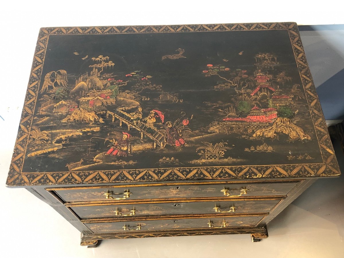 Coppia di commode inglesi laccate a chinoiserie-photo-4