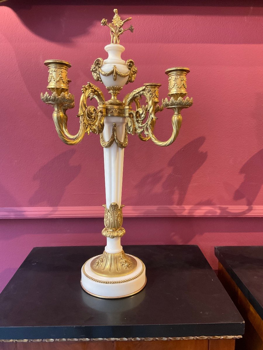 Coppia di candelabri in marmo e bronzo dorato-photo-1