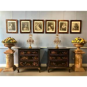 Coppia di commode inglesi laccate a chinoiserie