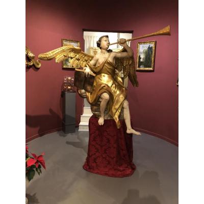 Sculpture Ange Peinte Et Dorée Début 18ème Siècle
