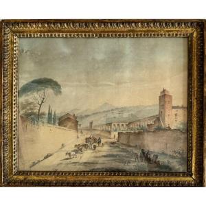 Aquarelle , Village Italien