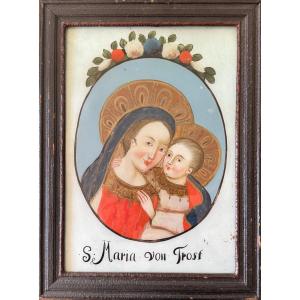 Virgin And Child, Fixed On Glass, Late 18th Century
